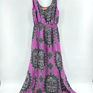 Maeve Purple Black Medallion Print Maxi Dress Sleeveless Elastic Waist  XS *READ